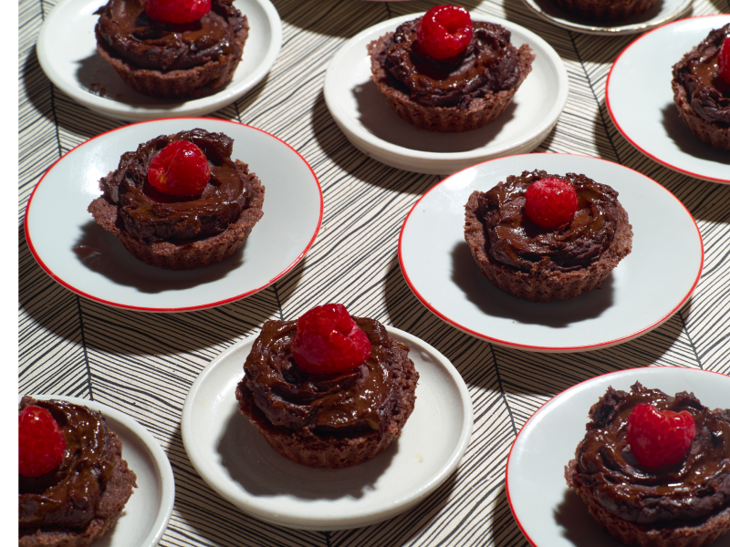 Miniature chocolate raspberry tarts