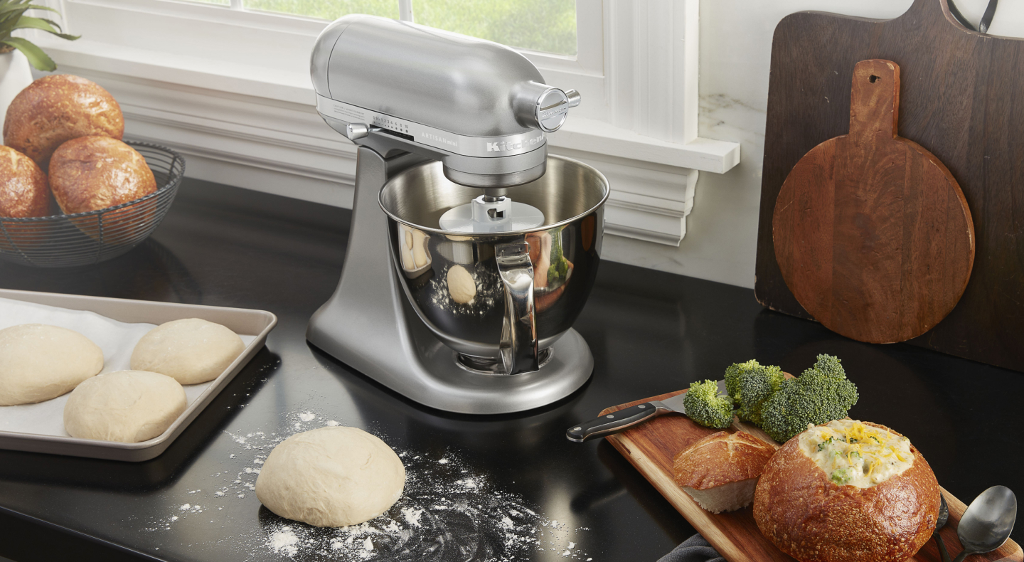 Bread dough being prepped on a counter