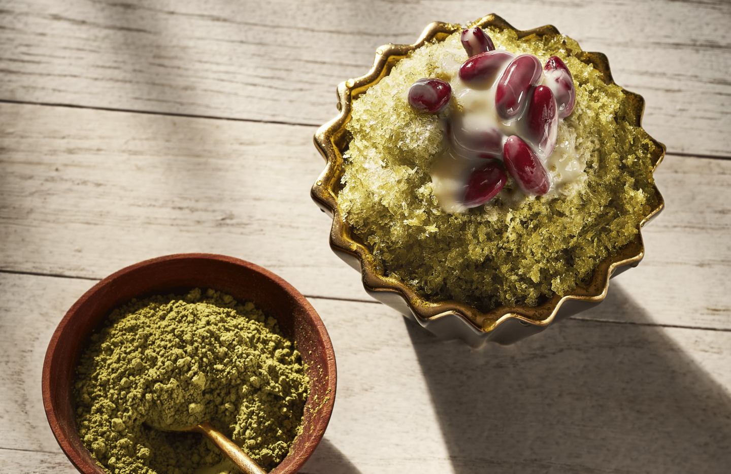 Baobing with red beans and matcha