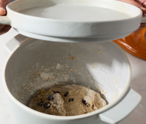 Dough rising in a bowl