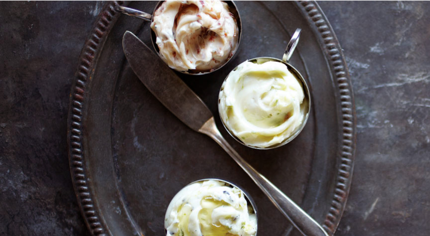 Different butters on a tray