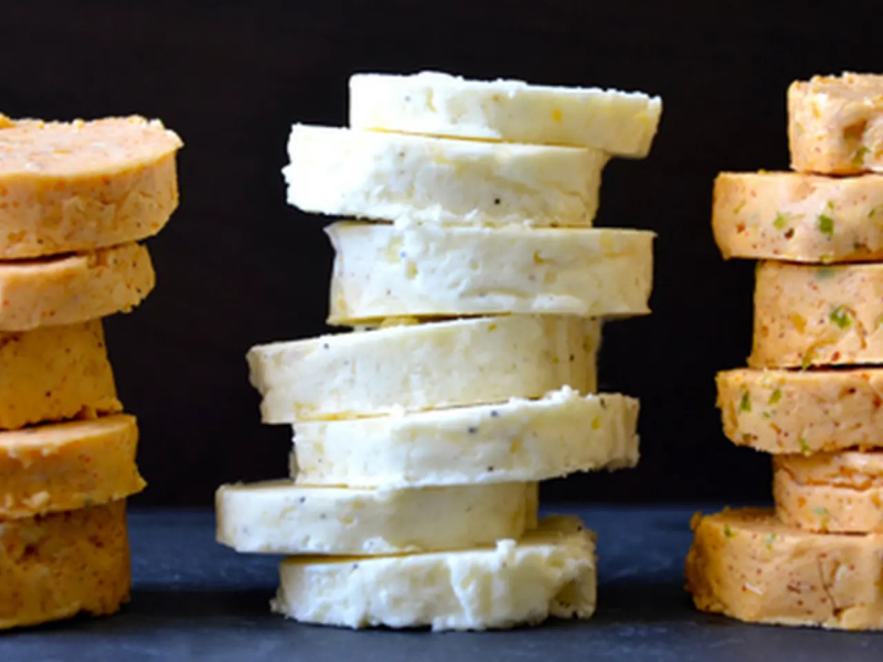 Disks of compound butter stacked on top of each other