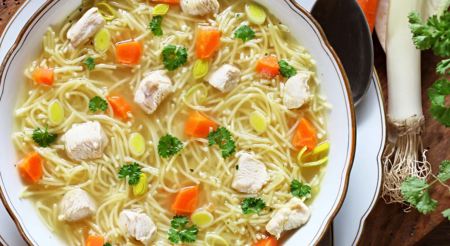 Bowl of homemade chicken noodle soup