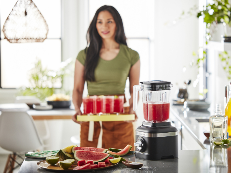 Margaritas in KitchenAid® blender and on serving tray