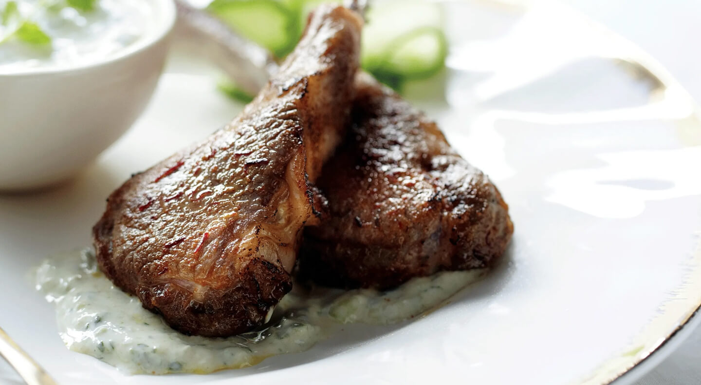 Grilled meat on creamy sauce