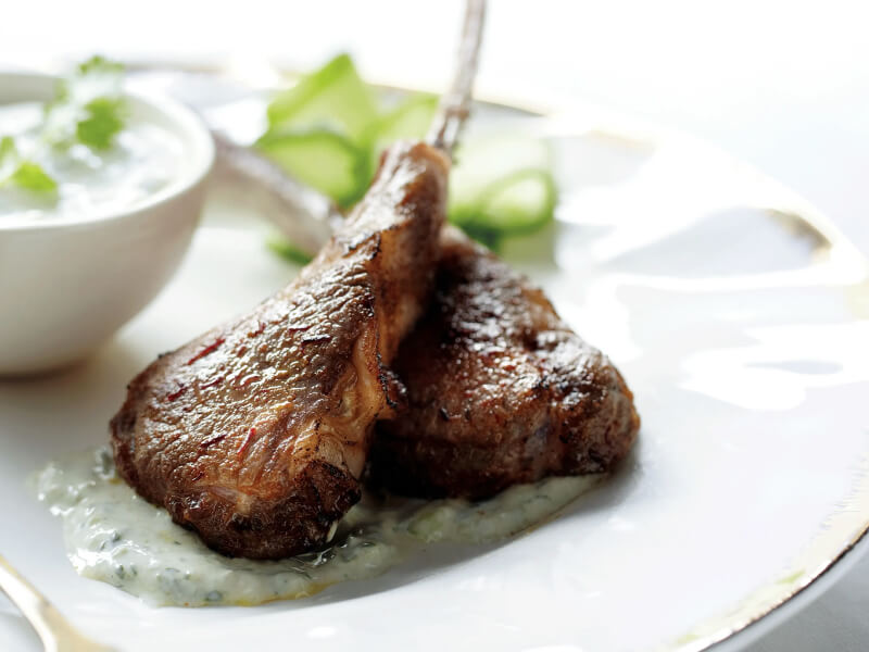 Grilled meat on creamy sauce