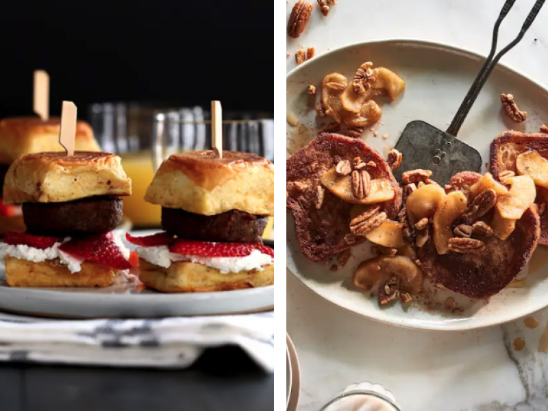 Sweet French toast sliders and french toast topped with chopped nuts