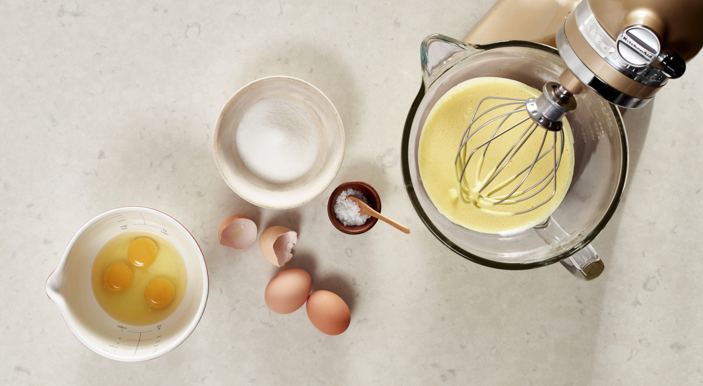 French toast ingredients prepared in a KitchenAid® stand mixer bowl
