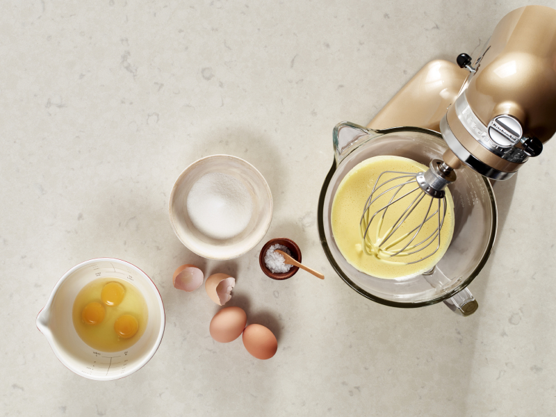 French toast ingredients prepared in a KitchenAid® stand mixer bowl