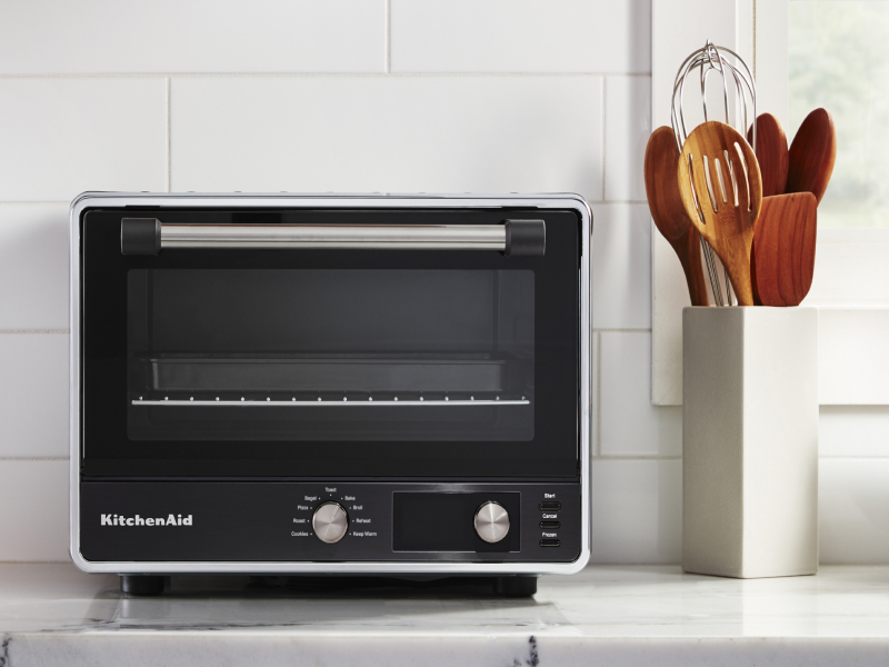 A black KitchenAid® countertop oven