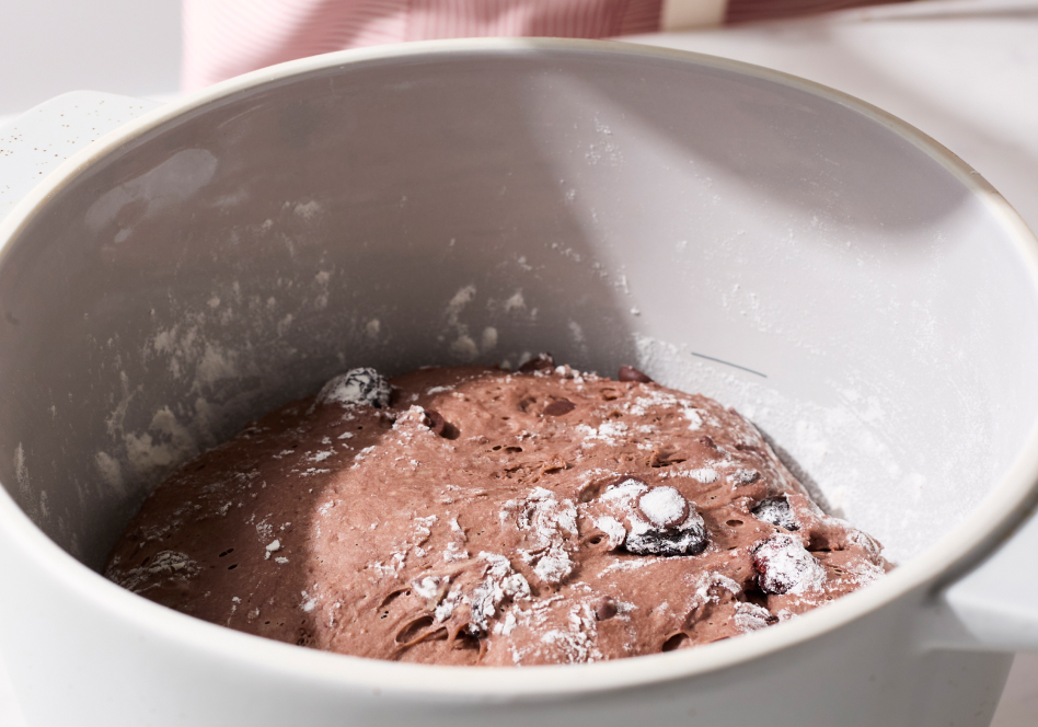 Rye dough proofing in bread bowl