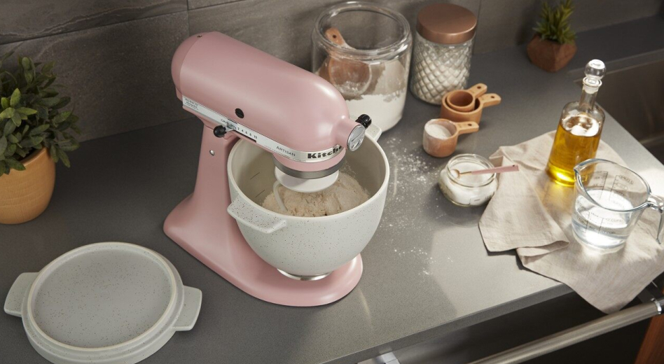 Stand mixer kneading sandwich bread dough