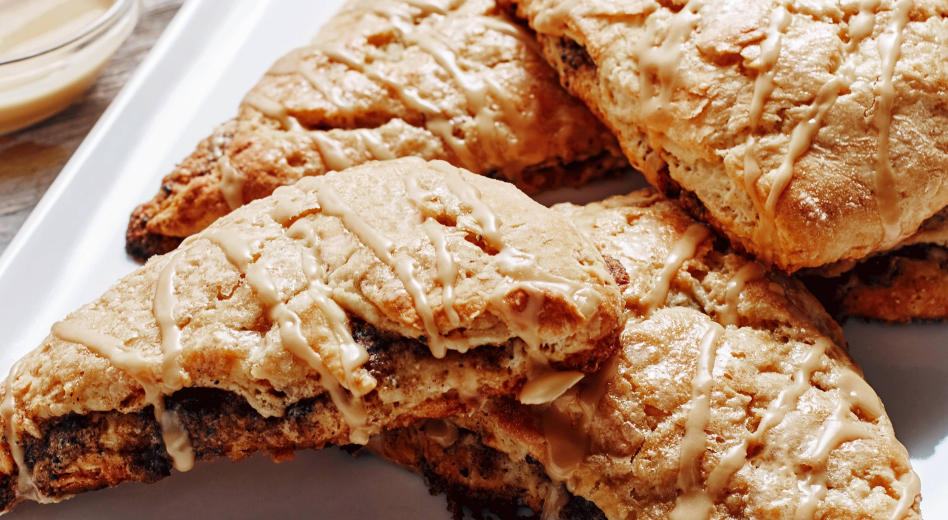 Homemade scones drizzled with glaze