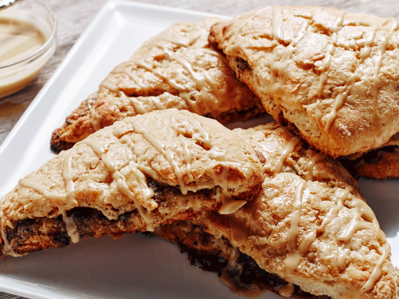 Homemade scones drizzled with glaze