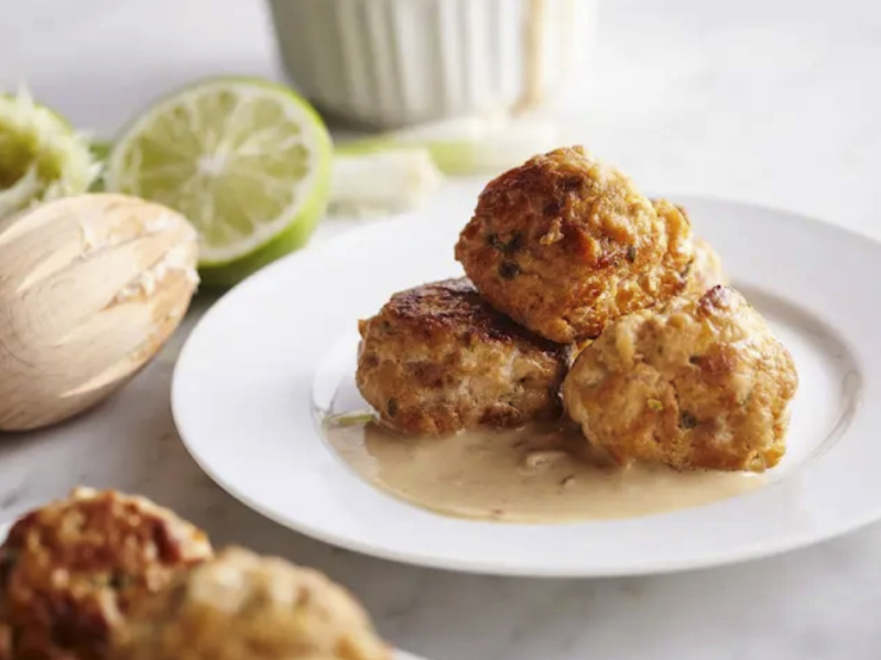Plated Thai chicken meatballs