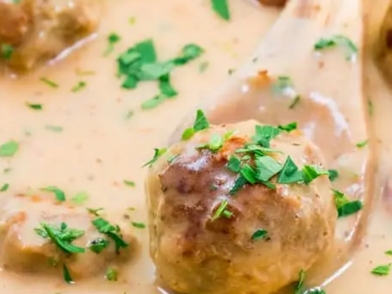 Swedish meatballs topped with fresh herbs