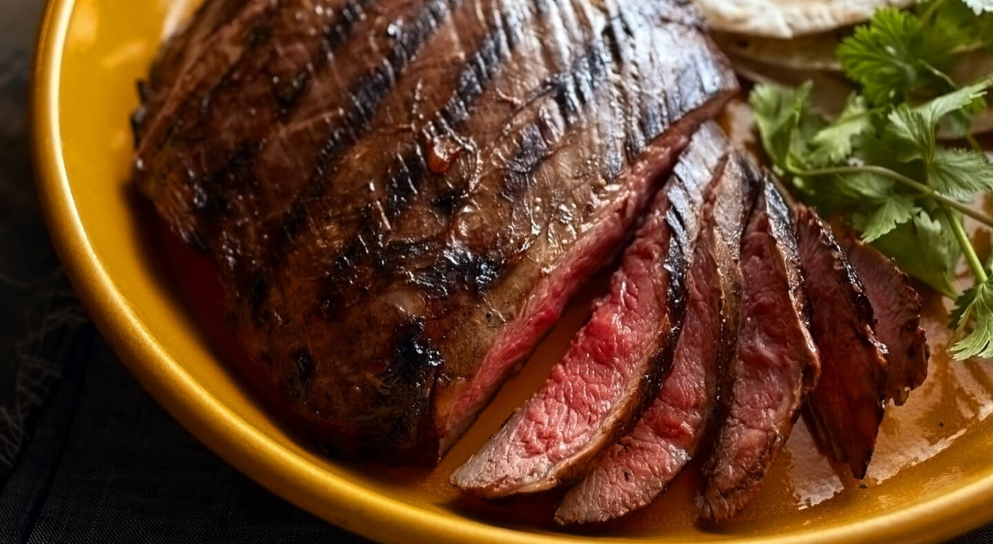 Cooked and sliced steak