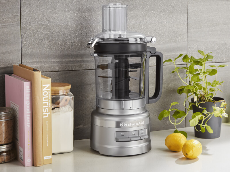 KitchenAid® food processor on a modern kitchen counter.