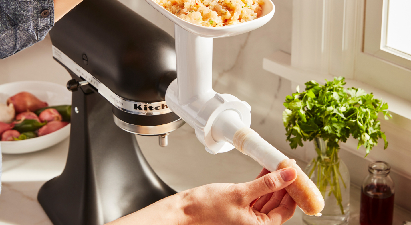 KitchenAid® stand mixer with Sausage Stuffer Attachment