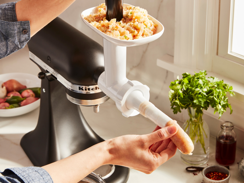 KitchenAid® stand mixer with Sausage Stuffer Attachment