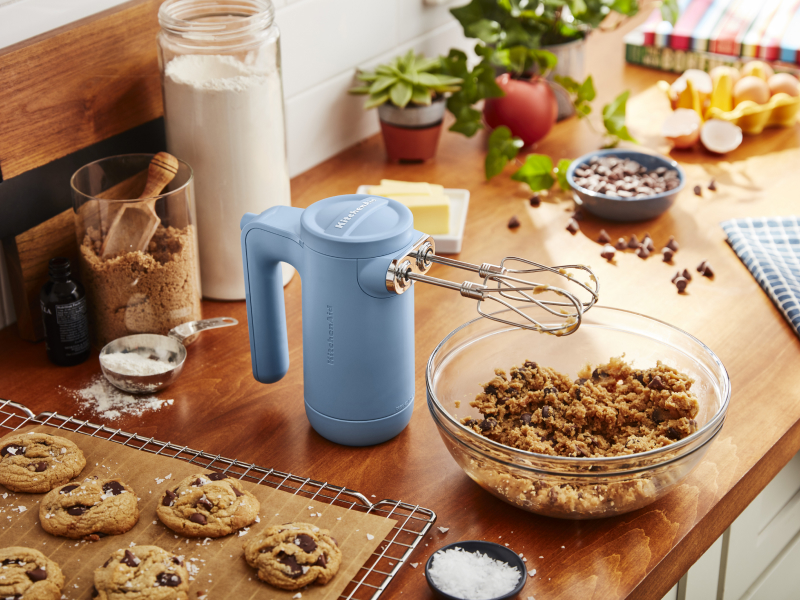 Cordless KitchenAid® hand mixer with cookie dough