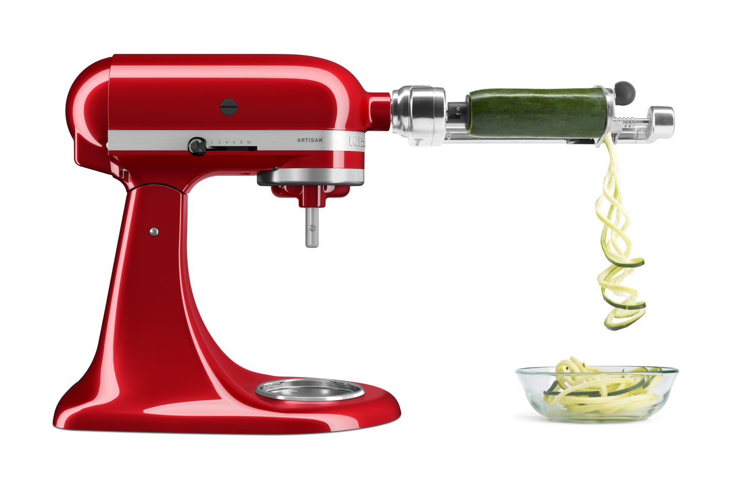 A KitchenAid® Stand Mixer with zucchini spirals.