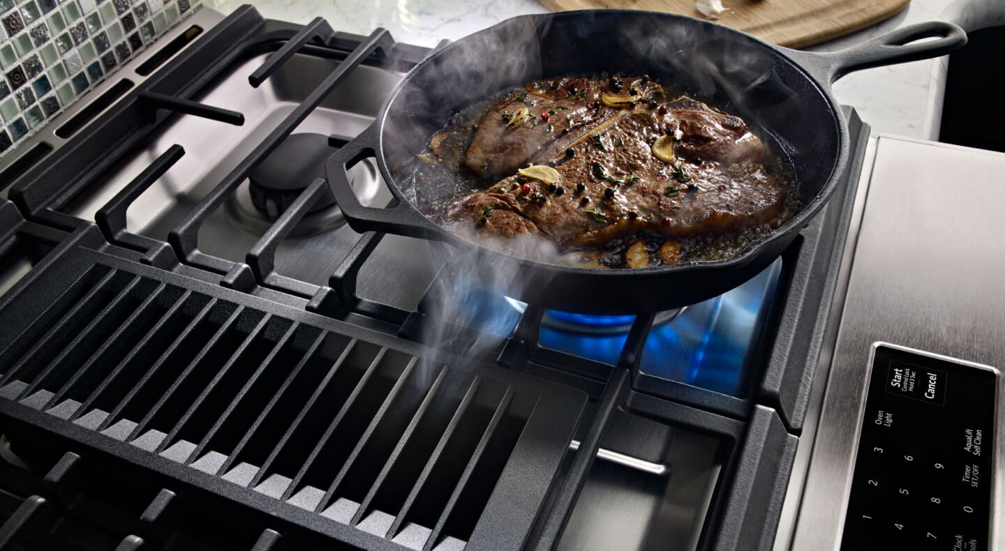 Food cooking on gas stove