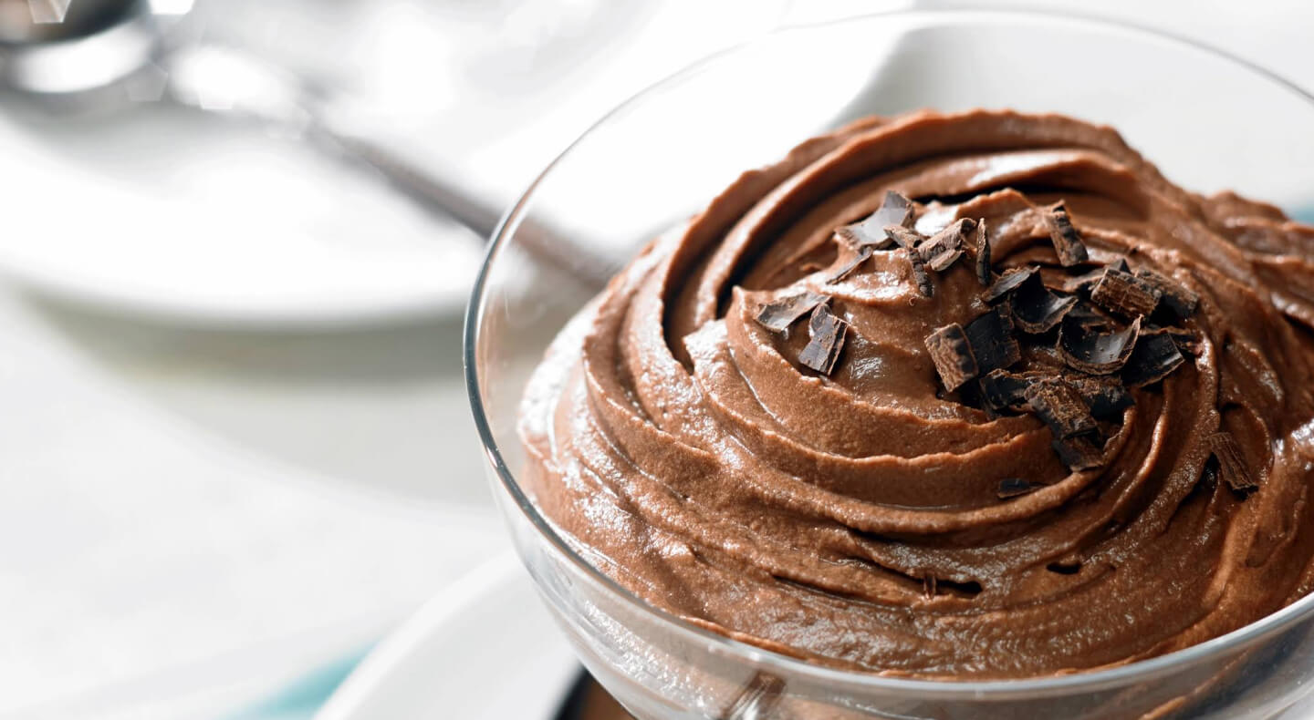 Chocolate mousse in a glass dish
