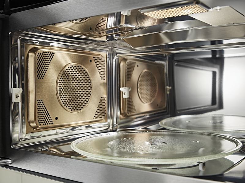 Close-up of the inside of a microwave