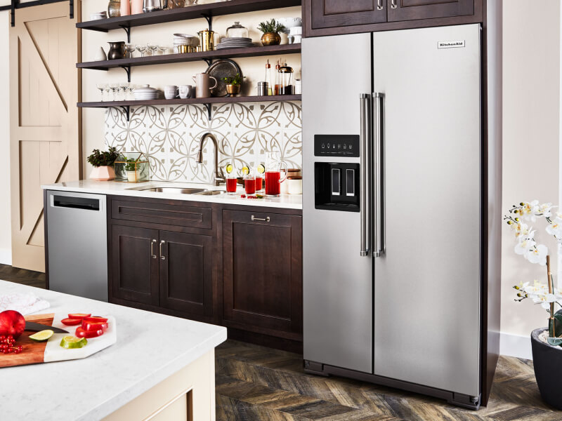 KitchenAid® side by side refrigerator in a kitchen