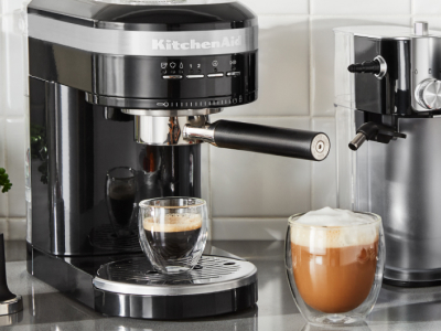 KitchenAid® espresso machine with espresso and cappuccino.
