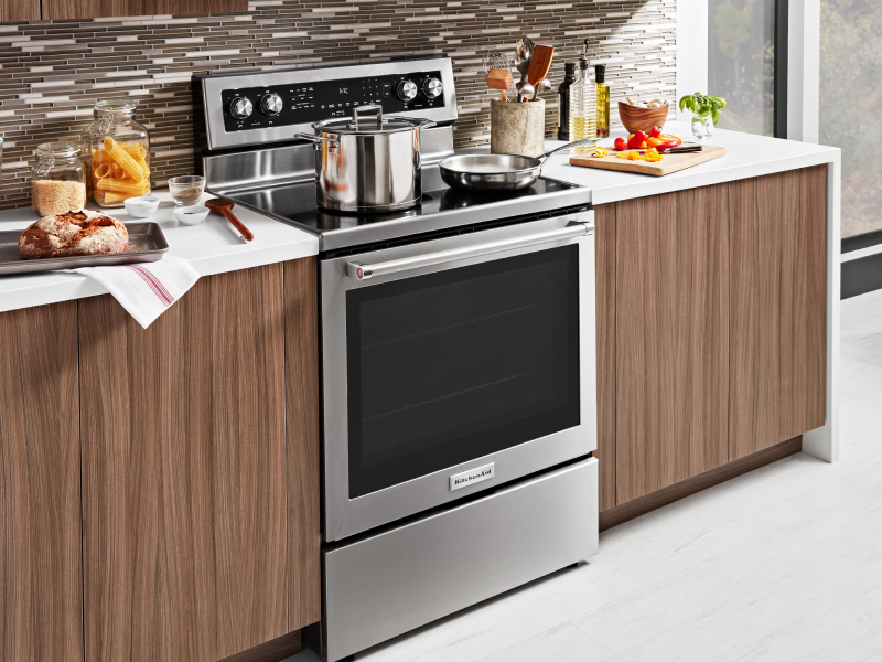 A stainless steel KitchenAid® freestanding gas range.