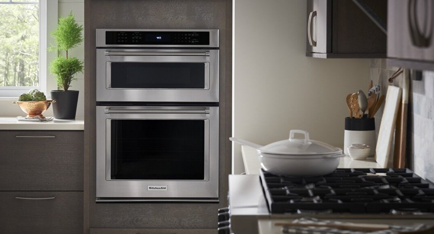 A KitchenAid® stainless steel combination wall oven