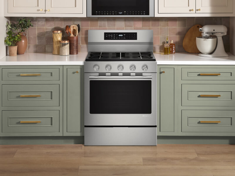 Freestanding gas range in a modern kitchen
