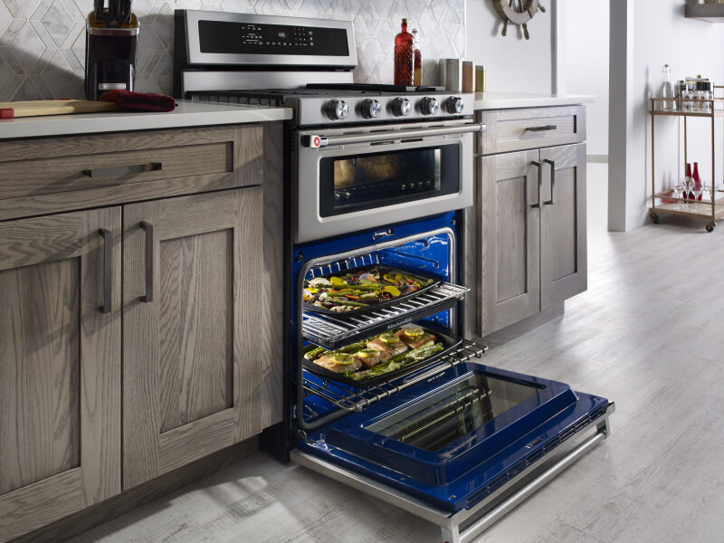 Dual fuel double oven range