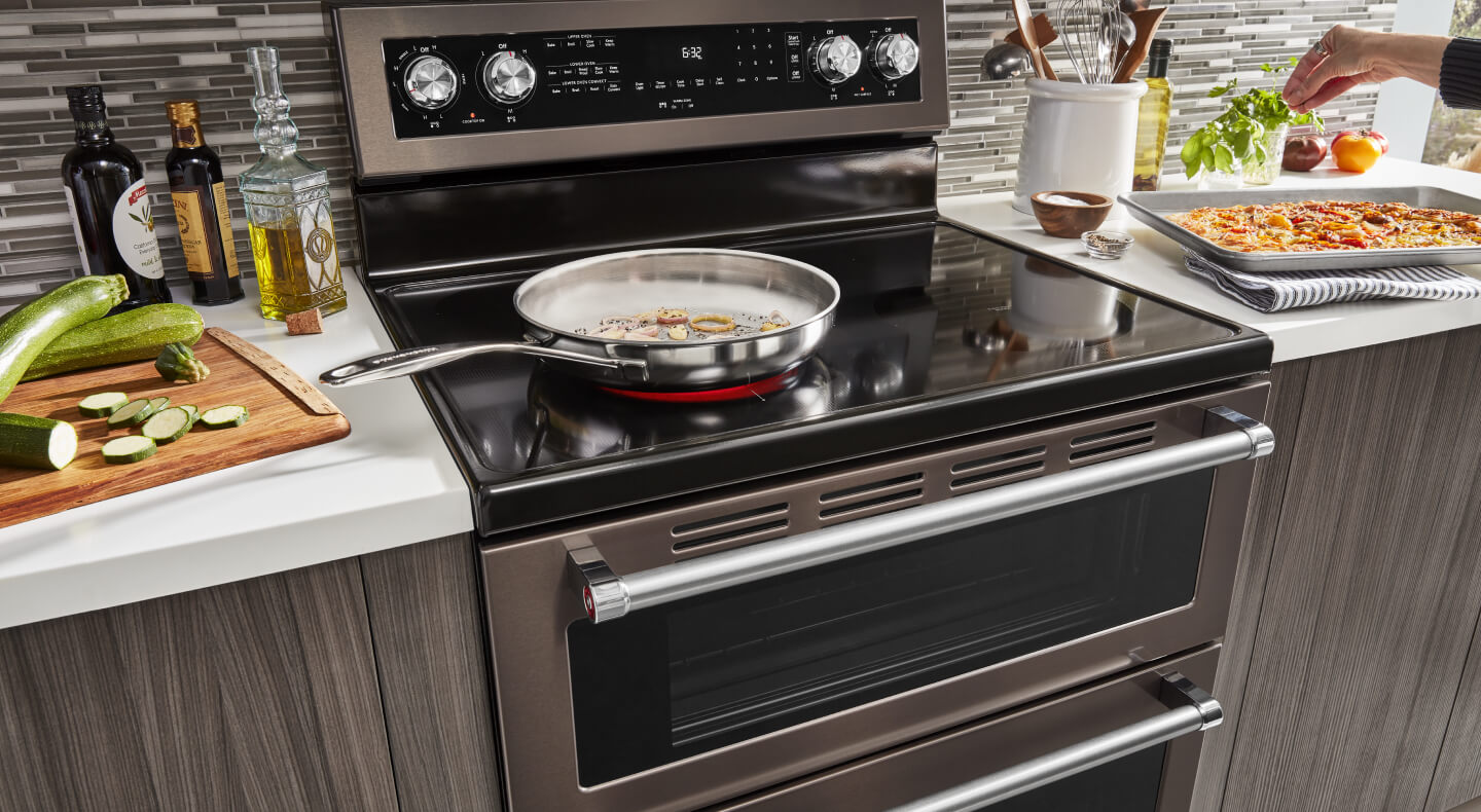 Pan on an electric range cooktop
