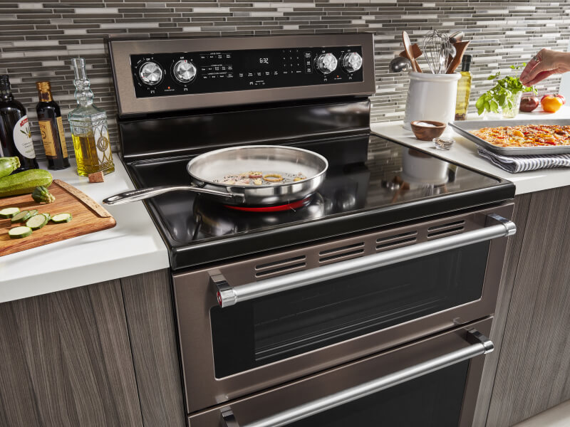 Pan on an electric range cooktop