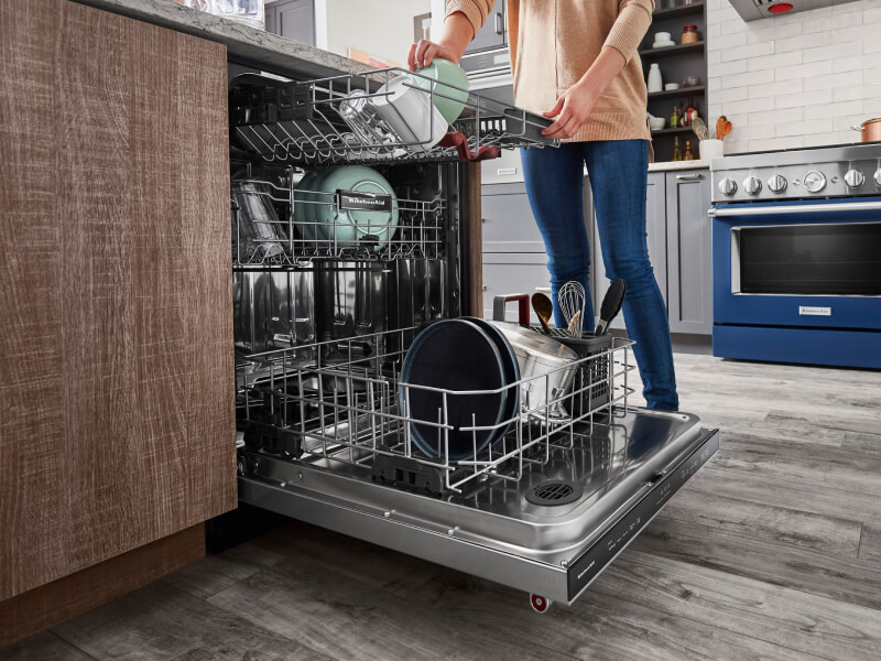 Open KitchenAid® Dishwasher with FreeFlex™ Third Rack