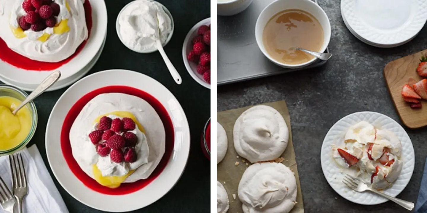 Meyer lemon raspberry pavlova and mini strawberry pavlovas