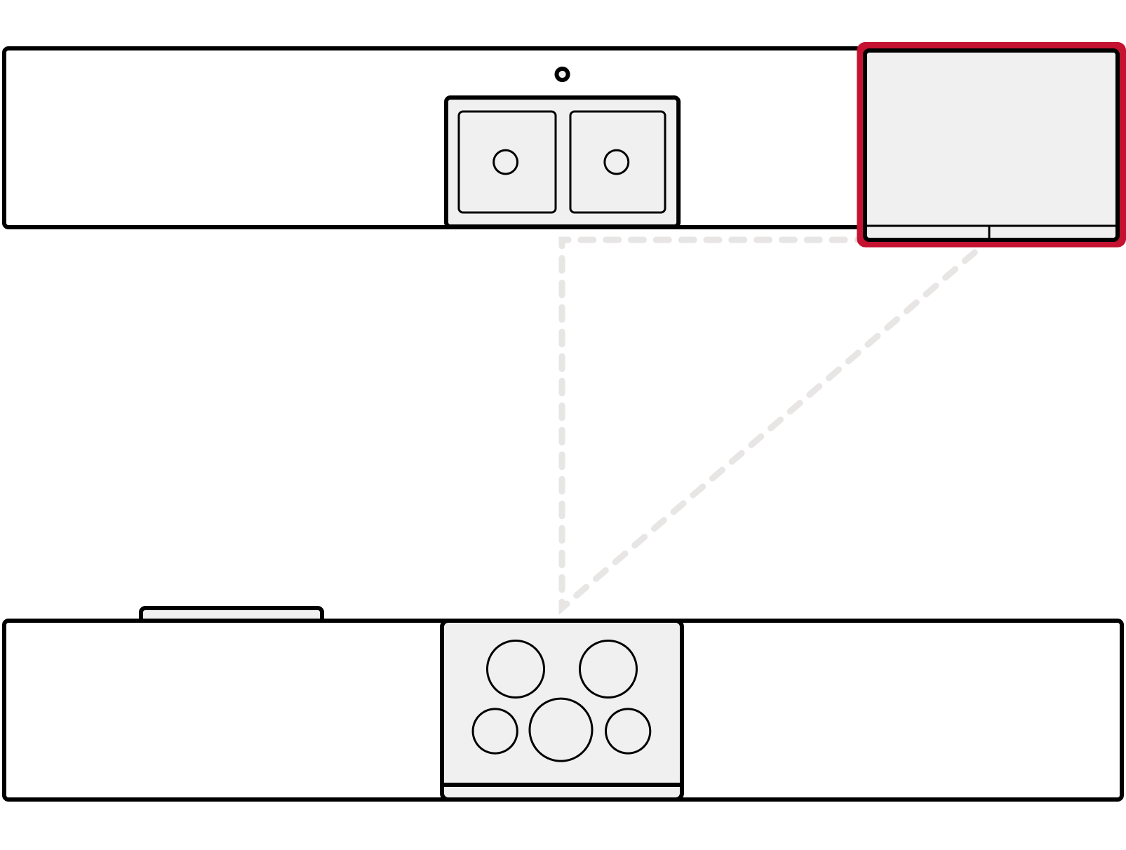 Diagram showing refrigerator placement in galley kitchen