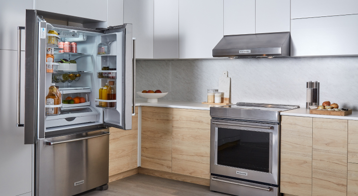 Stainless steel KitchenAid®  appliances in a modern kitchen