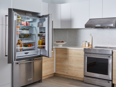 Stainless steel KitchenAid®  appliances in a modern kitchen