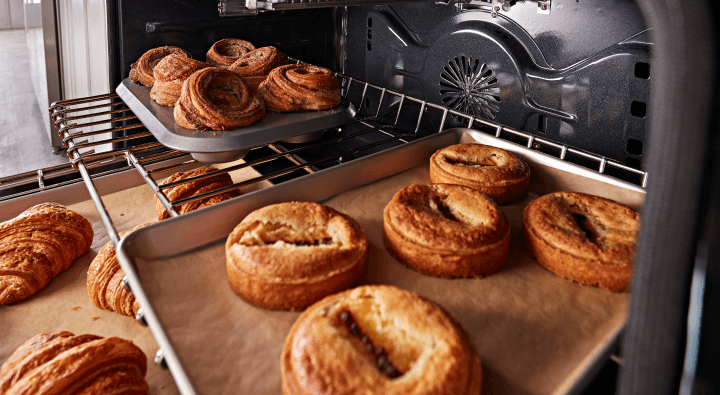 Baked goods on the inside of an oven