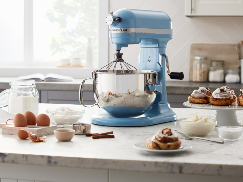 KitchenAid® stand mixer with glazed cinnamon rolls