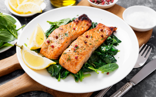 Cooked salmon on a plate