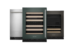 A collage of KitchenAid® built-in undercounter refrigerators