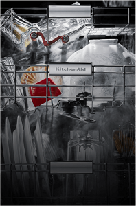 A loaded three rack dishwasher