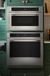 A KitchenAid® Built-In Microwave installed above a KitchenAid® Wall Oven. 