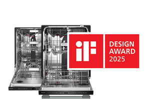 A pair of dishwashers with an iF Design Award badge on top.