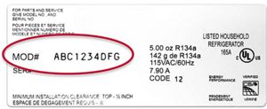 Once you find your rectangular product tag, your model number is located on the left, middle side of the tag. Note: the model number is different from the serial number.